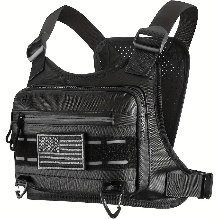 Tactical Chest Pack, Unisex Nylon Running Vest with Anti-Theft Pockets and Adjustable Straps for Active Training - Black, Tactical Accessories, Outdoor Gear, Cycling/Run