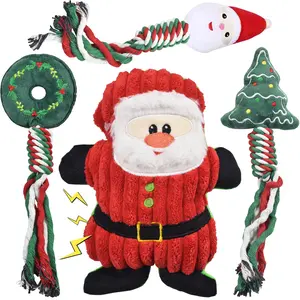 Christmas Dog Toys 4 Pack, Christmas Plush Dog Squeaky Toys for Large Medium Small Dogs, Dog Chew Toys, Christmas Dog Toys Gift