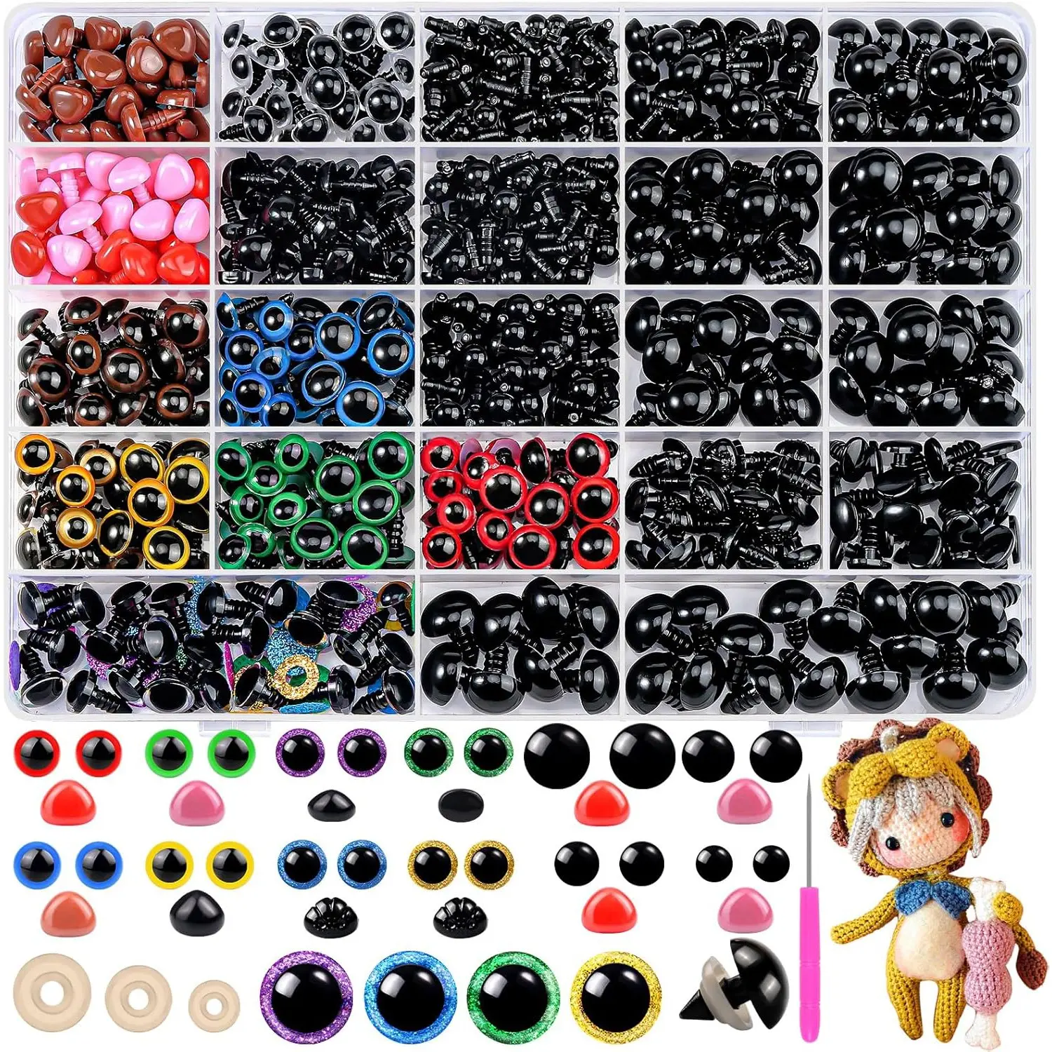 752 Mixed Safety Eyes and Noses for Crochet Toys, Colorful Handmade Doll Eyes with Washers, Various Sizes and Colors, DIY Craft Supplies, DIY Material, DIY Products