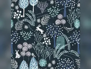 Secret Winter Garden Flannel | Secret Garden on Midnight Blue by Lewis & Irene | 100% Cotton Flannel