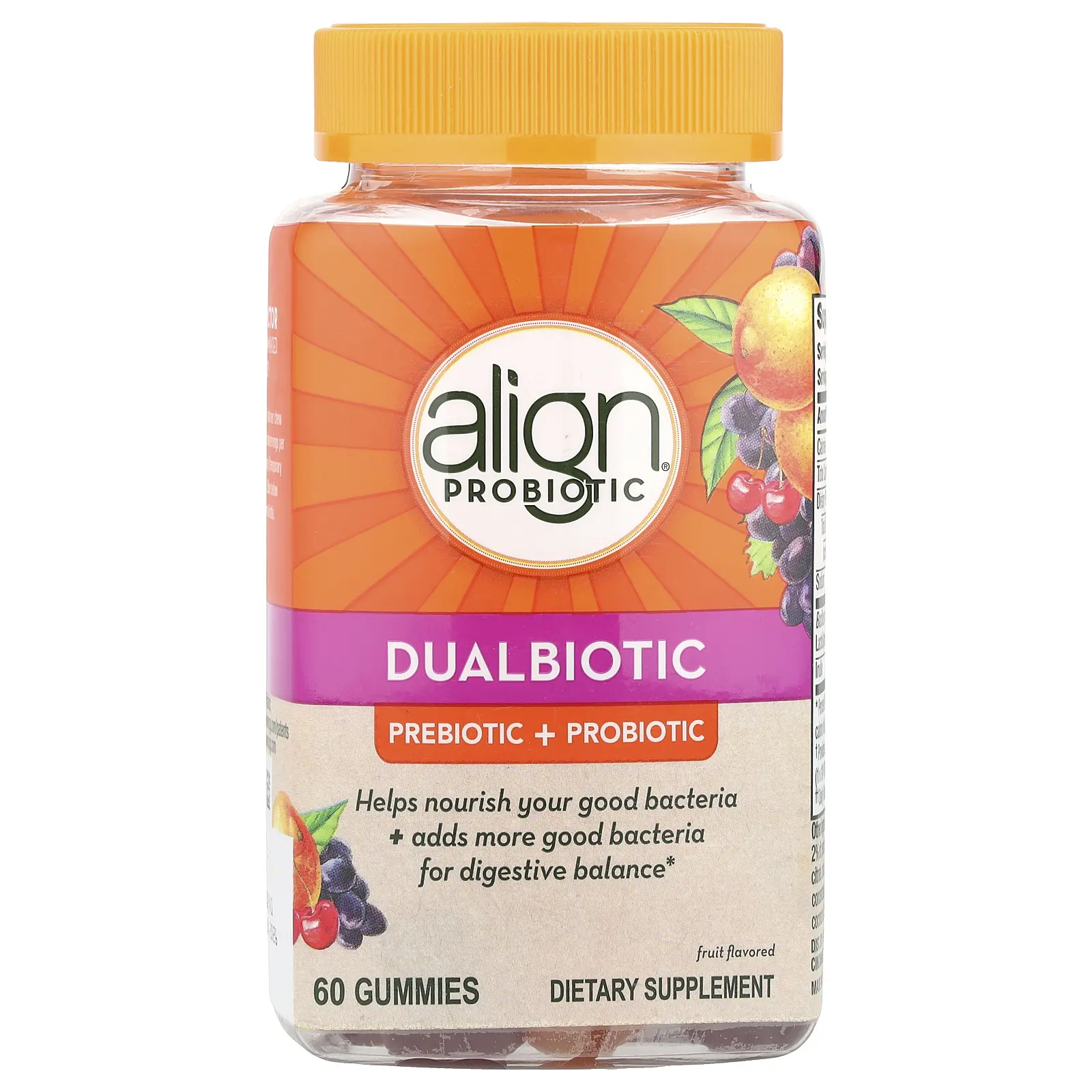 Align Probiotics Dualbiotic, Prebiotic + Probiotic, Fruit, 60 Gummies