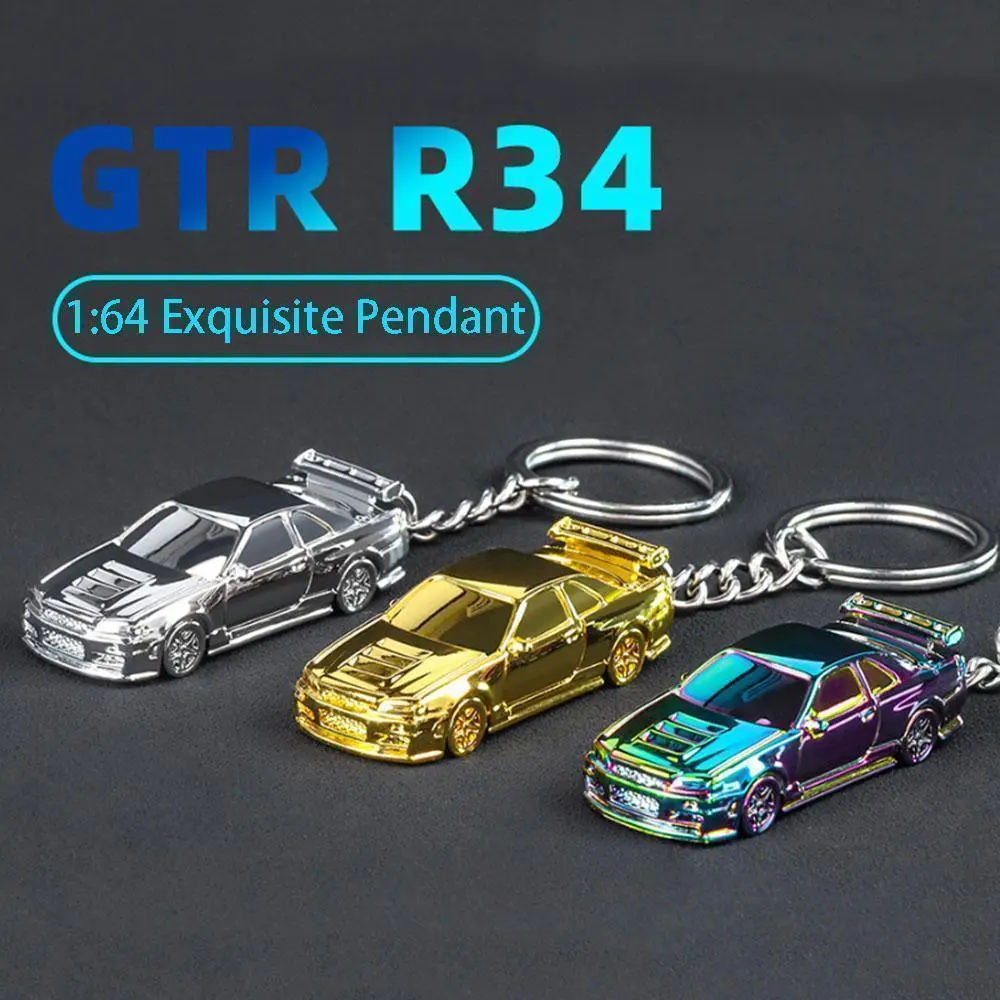1:64 Scale GTR-R34 RS7 Car Model Toys Car Chain Metal Diecast Keyring Electroplating Painting Keychains Boys Gifts for Friends