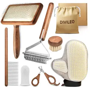 Premium Waterproof Pet Grooming Kit for Dogs & Cats – Wooden Handle Slicker Brush, Deshedding Comb & Nail Clipper – Professional Dog Grooming Supplies Set with Canvas Pouch| USA Brand