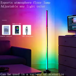 T6021 LED Floor Lamp, RGB Color Changing Gaming Light, Bedroom Corner Wall Lamp, Music Atmosphere Lamp for Living Room, Bar, Restaurant