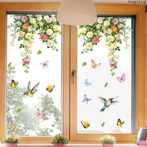 1 Pc 30×60cm Colorful Flower Vine & Butterfly Static Cling Window Sticker for Bedroom Window & Door Warm Home Decor