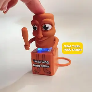 [Ten Sound Effects] Italian Brainrot Tung Tung Tung Sahur Realistic Sound Fidget Keychain - Viral Meme LED with Voice Toy, Press Button Funny Toy Gift for Adults Kids