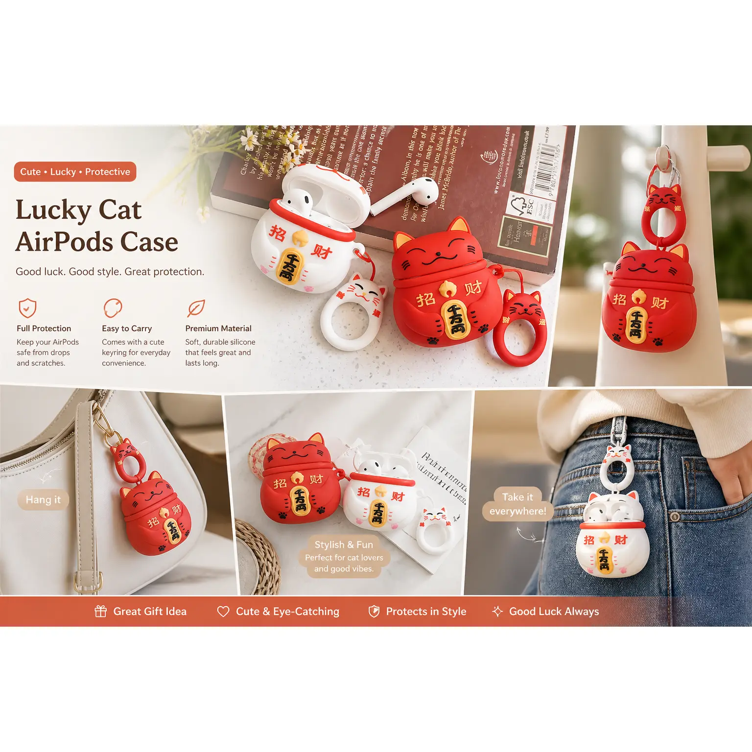 Lucky Cat Headphone Stand & Earbud Cover Set