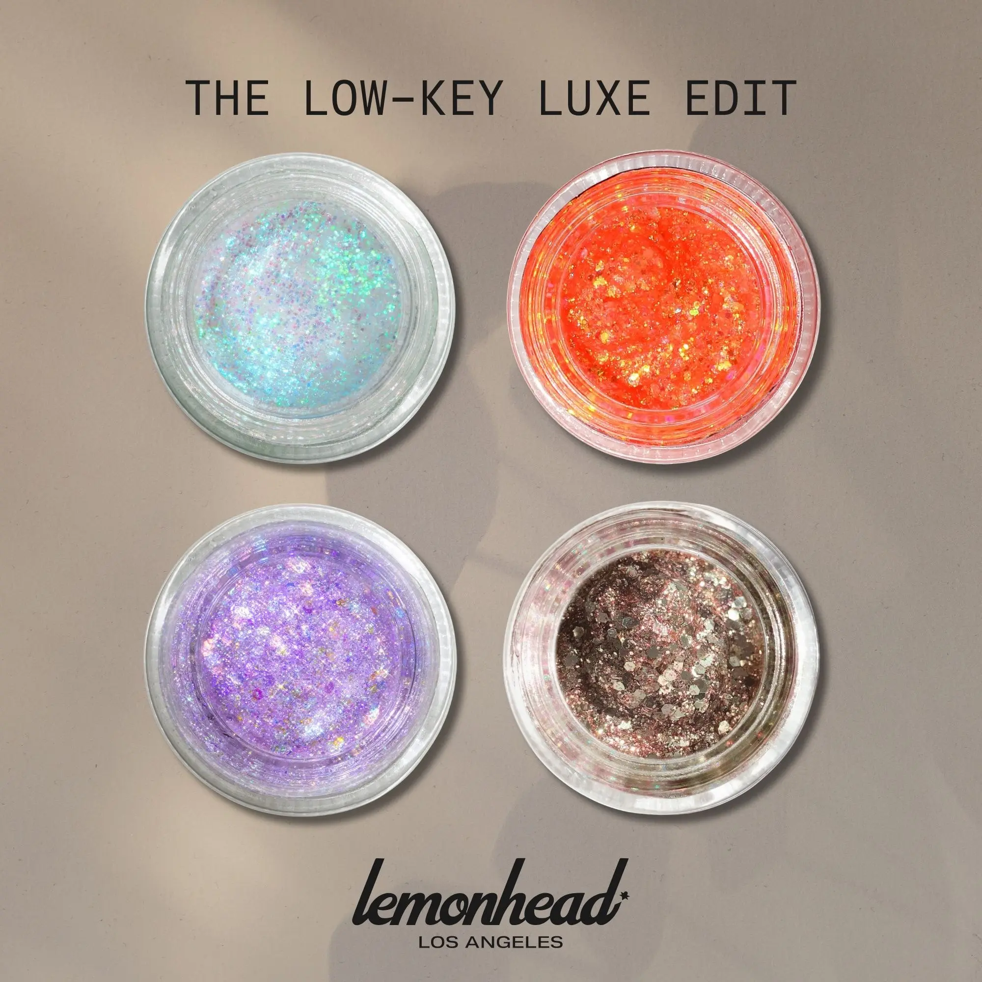 Lemonhead LA Low-Key Luxe Edit | Glitter Identity Series | 4-Piece Mini Glitter Gel Set for Effortless Everyday Glow, Clean Girl Makeup, Soft Neutral Shimmer For Eyes, Face & Body