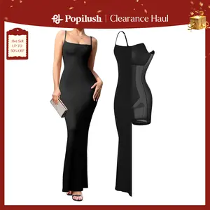 Popilush  Modal Built-in Shapewear Maxi Dress for Women - Sleeveless Spaghetti Strap Backless Slimming Dress for Cocktail Party Basic Minimalist Elegant Outfits