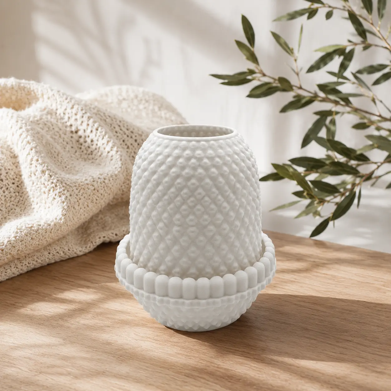 White Hobnail Pyramid Fairy Lamp - 3D Printed Vintage-Inspired Lightweight Plastic LED Tea Light Candle Holder, Minimalist Decor for Nightstands, Craft Room, Aesthetic Home Decor, Ideal Home Gift