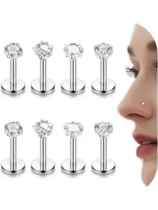 Morfetto 8Pcs 16G Helix Tragus Piercing Jewellery G23 Titanium Internally Threaded Labret Lip Studs Piercing CZ Nose Stud Cartilage Stud Helix Tragus Earrings Monroe Piercing Jewelry Helix Pierced Ring