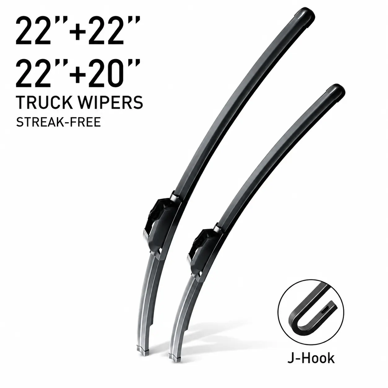 22"+22"/ 22"+20" All-Season Windshield Wiper Blades for J-Hook Wiper Arm Zero Noise Zero Streaks Front Wipers (Pack of 2) OEM Quality Auto Parts Automotive Replacement