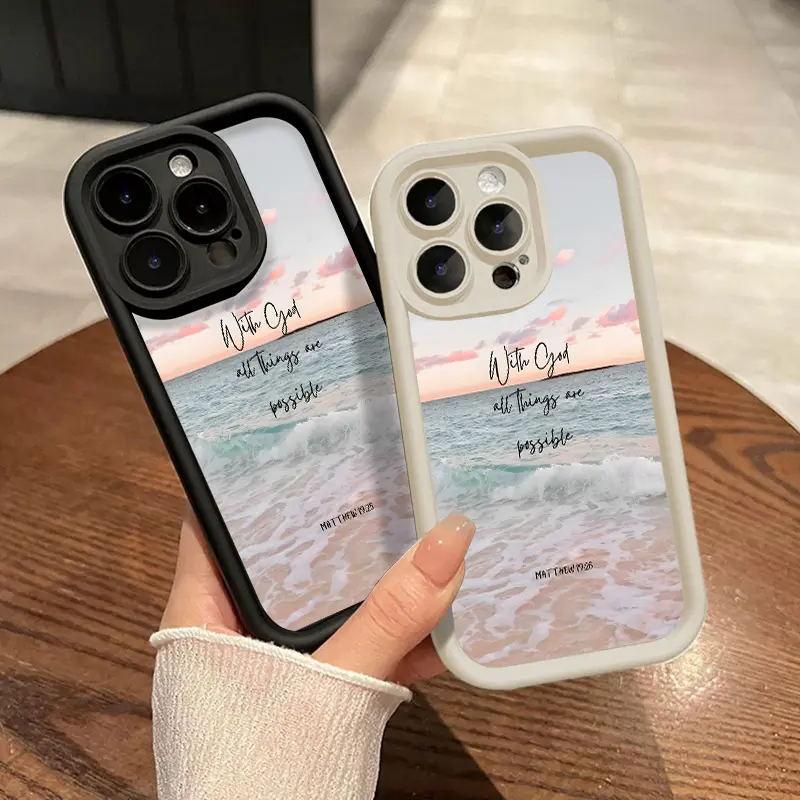 Seaside Inspirational Quotes Pattern Phone Case for IP17 Pro Max 16 15 14 Plus 13 12 11 Air XR X XS and SAMS Shockproof Drop Protection Rugged Durable Silicone Cover Cellphone Protective Casing