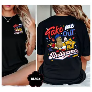 100% Cotton Funny Take Me Out To The Ballgame Baseball T-Shirt, Peanuts and Cracker Jacks Print Tee, Unisex Baseball Mom Dad Gameday Shirt