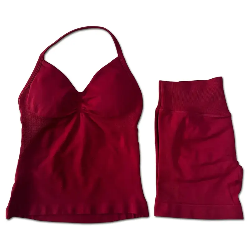 Women's 2-Piece Impact Gym Set - Casual Activewear Sporty Set, Backless Tank Tops, High Waist Scrunch Seamless Shorts, Compression Fitness Athletic Clothing, Sets