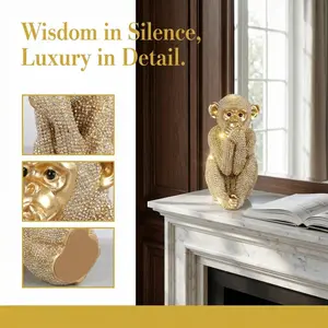 Golden Monkey Resin Ornament, Handcrafted Rhinestone-Encrusted "Speak No Evil" Monkey Figurine, Cute Collectible Figurines, Minimalist Luxury Home Decor, Chic Table Centerpiece for Bedroom, Study, or Entryway, Sophisticated Art Decor Gift