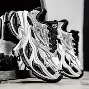 Trendy Retro Sneakers! White & Black Chunky Sole Athletic Shoes |Stylish Casual Sneakers | Men's/Women's Fashion Shoes