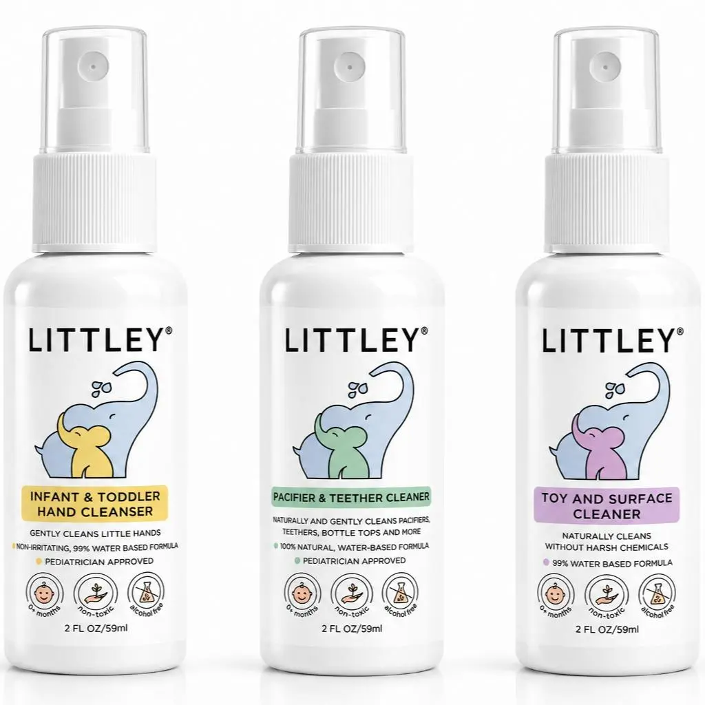 Littley introductory sample pack | 2oz pacifier & teether cleaner, hand cleanser, toy & surface cleaner spray | baby essentials 3-pack Nursery Newborn