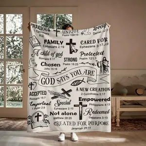 High-Density Flannel Throw Blanket - God Says You Are Design, Wrinkle Resistant, Cross Detail, Bible Verse Print, Dove Pattern, Soft Cozy Warm, Multi-Size (30x40/60x80 in), for Couch Lounging, Christmas Gift for Believers