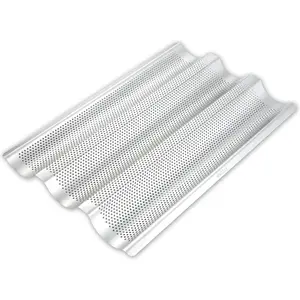 Stainless Steel French Baguette Bread Pan, Perforated Loaf Pans for Baking 15"x10", 3 Waves Toaster Oven Baking Tray (1 Pack)