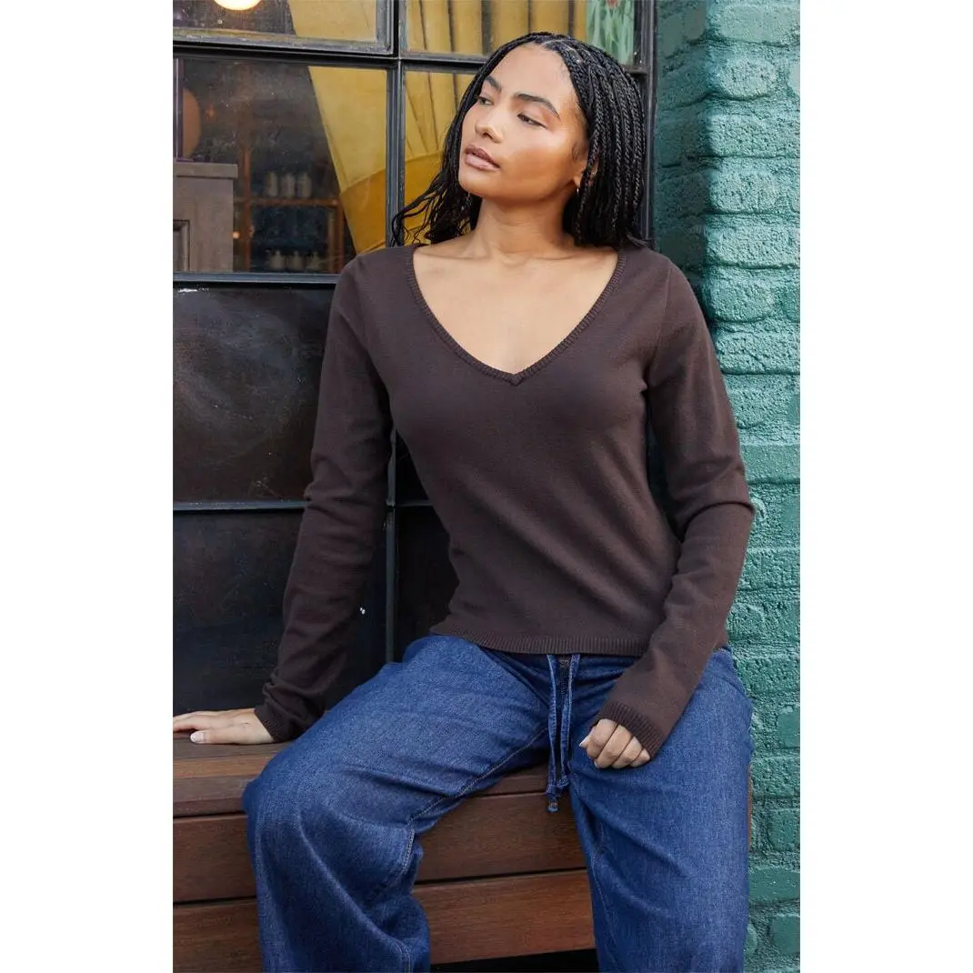 John Galt Women's Brown V-Neck Sweater