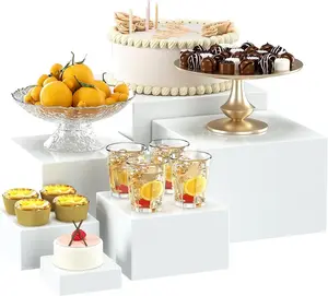 6-Piece White Acrylic Display Boxes – Graduated Sizes (3" to 8") for Buffet Risers, Cake Stands & Table Decor, Perfect for Parties, Catering & Home Entertaining