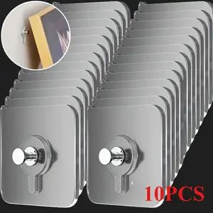 10pcs Easy Stick Wall Hooks - No Nails Needed for Pictures & More, Strong Adhesive Nail-free Hooks, Photo Frame Hooks, Wall Hanging Fastener
