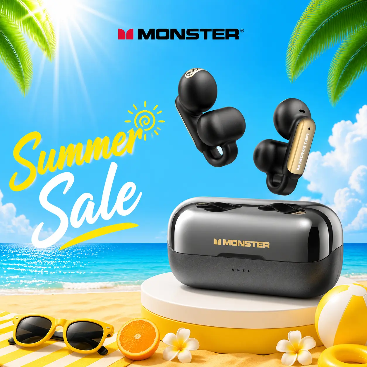 Monster Clip-On Open-Ear Wireless Earbuds, Bluetooth 6.0 Headphones with ENC Noise Cancelling Mic, Ultra-Light Secure Fit, Small-Ear Friendly, Stable Comfort for Sports, Running & Workouts, Hi-Fi Stereo Sound, 165H Playtime - SummerWins - DealsForYouDays
