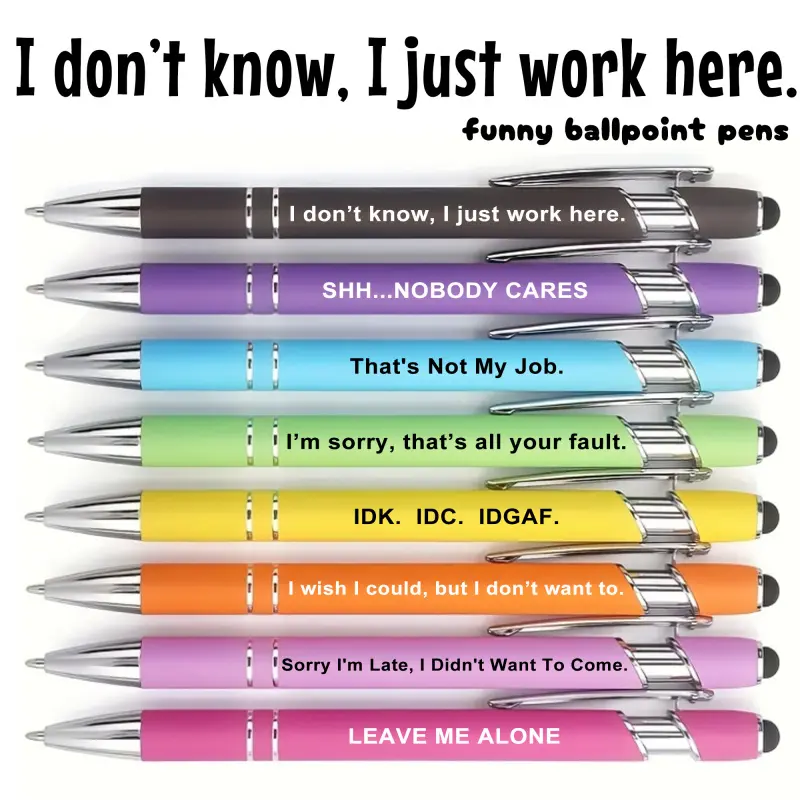 8Pcs Funny Pens, Swear Words Ballponit Pen, Ballpoint Pen Kit, Novelty Stationery for Adults, Black Ink 1.0 mm Retractable Ball-pen, Unique Office Supplies, Ballpoint Pen Set, Stationery Writing Tools