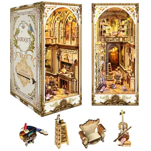 Wooden Book Nook Kit, 3D Country Style Wooden Puzzle, 3D Desktop Decoration Ornament, DIY Model Kit for Bookshelf Decoration, Wood Design
