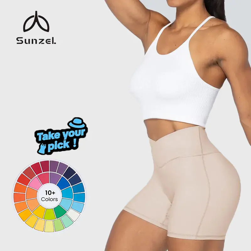 Sunzel Women’s Crossover Biker Shorts - V-Waist High-Rise Compression Stretch Lightweight Performance Sporty Shorts, No Front Seam Tummy Control for Yoga, Workout, Compression Stretch Shorts, Lightweight Performance Shorts