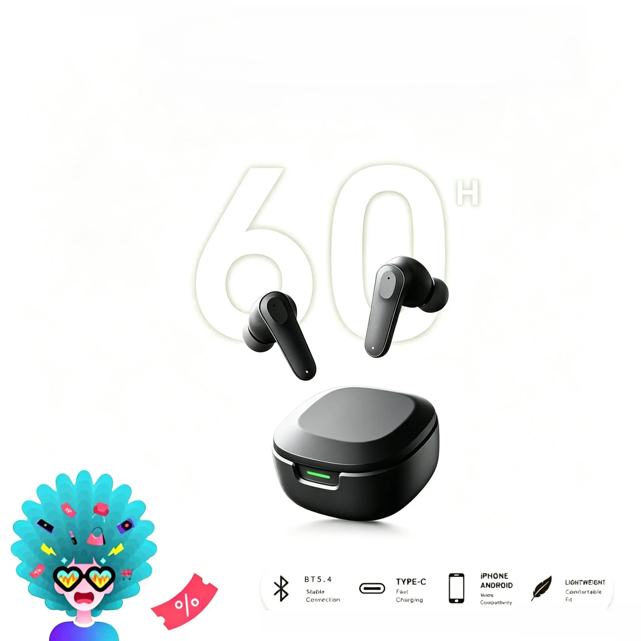 2026 Bluetooth Earphones, XCTAi A98, True Wireless TWS, Dual In-Ear, Noise Reduction, High Sound Quality, Game Compatible, Sound Quality, Game Compatible, BT5.4 Earphones, IP7 Water-resistant Bluetooth Headphones, suitable for mobile phones and sports.