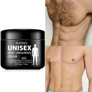 Rozino Unisex Body Unharing Cream - Painless Hair Removal for Arms Legs Chest & Pubic Area - Suitable for All Skin Types - 50g US