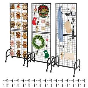 【Summervibes】VEVOR 3 Packs Grid Wall Panels, 1.9 x 5.4 ft Wire Grid Panels Display Rack, Movable Art Display Shelf with Wheels and 30 Hooks, Black Carbon Steel Gridwall for Craft Show, Decor, Storage, Notice Board