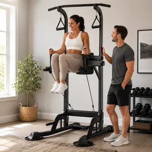 Adjustable Pull Up Dip Station, Home Gym Power Tower for Full Body Strength Training, Space Saving Workout Equipment with Easy Setup