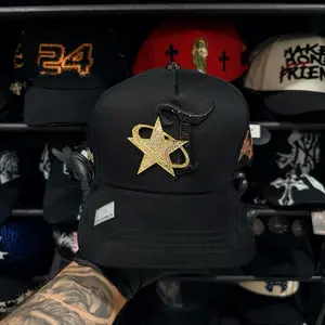 Bigg Boss Hats - Black Cap with Gold Star and Black Horn Design for Stylish Look