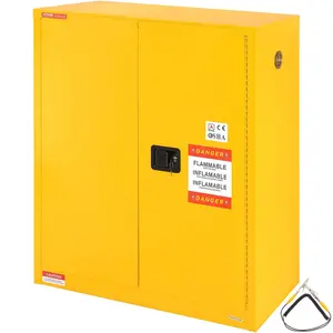 【fathersdaygift】VEVOR Flammable Storage Cabinet 30 Gal, 43.1x18.1x50.1 inch Cold-Rolled Steel Flammable Liquid Storage Cabinet Explosion Proof with 1 Adjustable Shelf 2 Manual Closing Doors for Industrial Use, Yellow Organiser Boxes