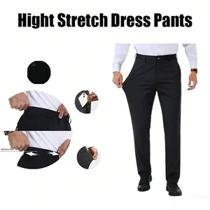 Men's Business Casual Stretch Dress Pants, All-Season Wear, Wrinkle- Straight Leg, Versatile Styling, Office Business Negotiation, Corporate Work Attire, Lightweight Soft Fabric, Multiple Color Options, Crown Embroidery Men's Suit Pants
