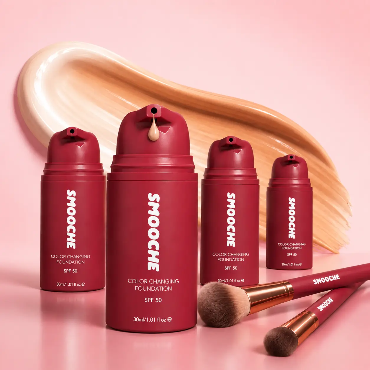 SMOOCHE Women's Color-Changing Makeup Foundation (30ml), Skin-Adapting Formula for Light-Medium to Medium Skin Tones, Buildable Full Coverage, SPF 50, Long-Lasting Natural Matte Finish