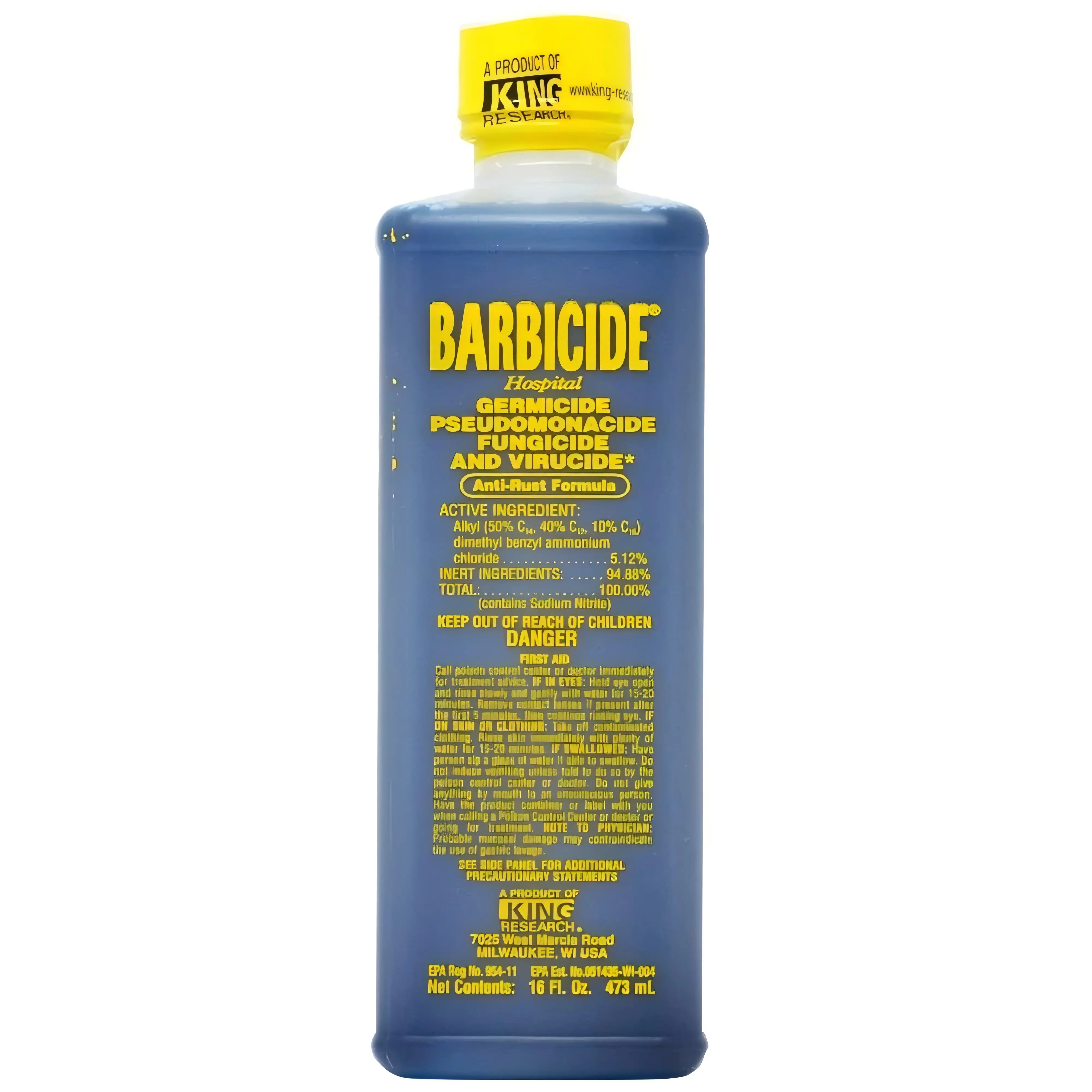 BARBICIDE Liquid Household Disinfectant Concentrate - 16 fl oz, EPA-Registered Hospital-Grade Germicide, Anti-Rust Solution for Salons & Barbershops Shears, Combs, Professional Tools (0-500 ml, for household items)