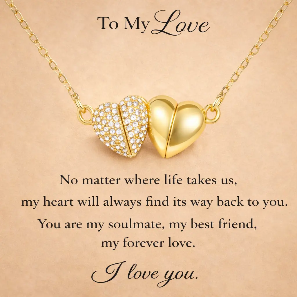 KissYan Necklace Heart Necklace Magnetic Mini Heart Pendant Gold Meaningful Jewelry Adjustable Chain Romantic Matching Necklace for Women Girlfriend Wife Lover Valentines Day Anniversary Birthday Gift Split Heart Design with Cubic Zirconia,summerwins