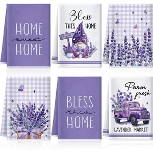 6 Pcs Spring Lavender Kitchen Towel Set Funny Housewife Farmhouse Rustic Bath Hand Towel for Spring Holiday Bathroom Gift,  x 16 Inches(Purple,Lavender)