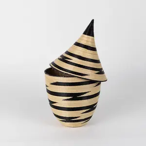 Traditional Grass Peace Basket: Natural White & Black