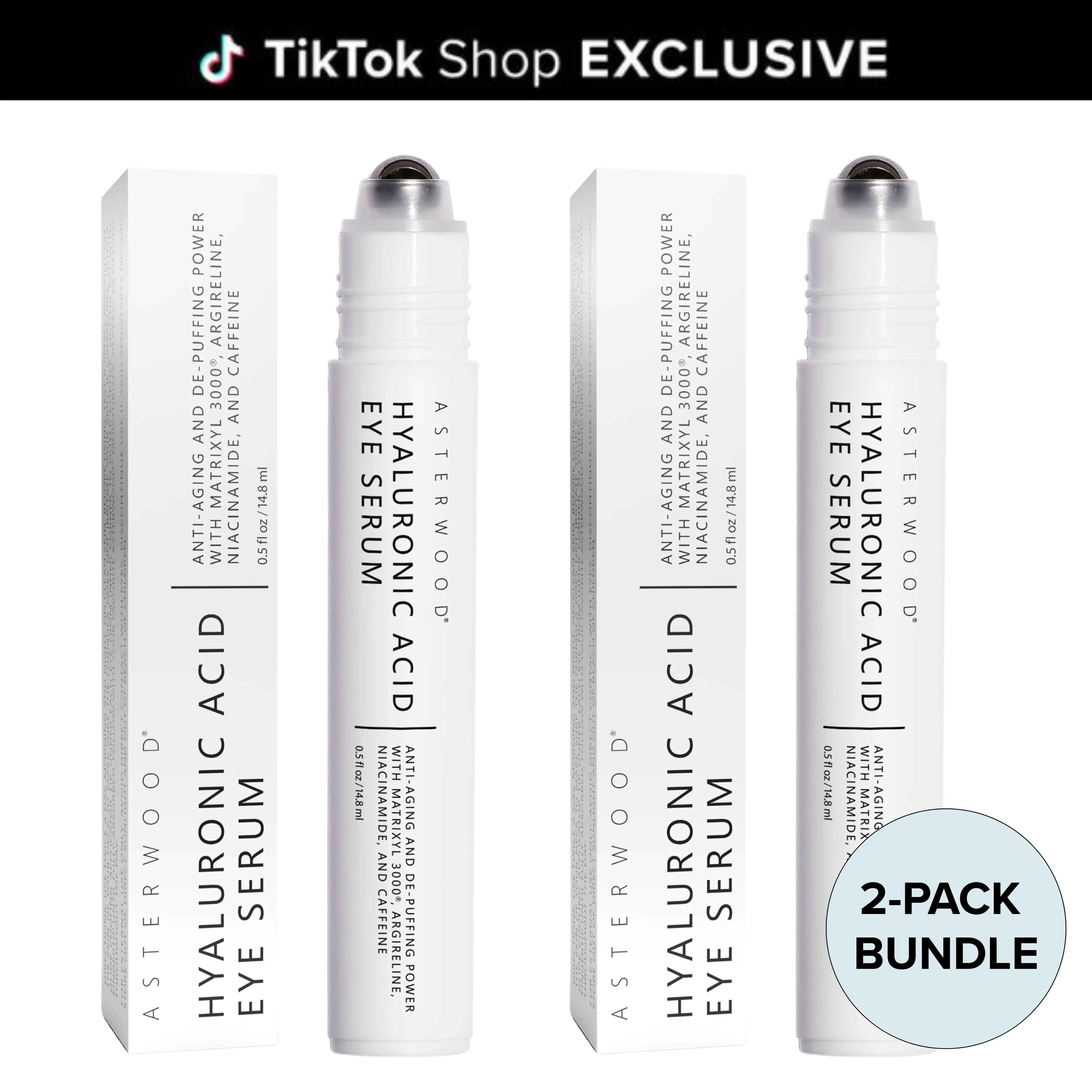 Triple Peptide Eye Serum (2-Pack) - Hyaluronic Acid + Caffeine + Matrixyl 3000 + Argireline - Dark Circles, Fine Lines, Wrinkles - 0.5 Fl Oz Each
