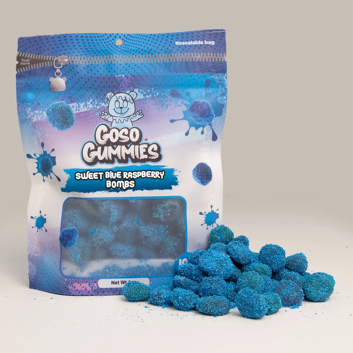 Goso Gummies Sweet Blue Raspberry Gusher Bombs 6oz - *NON SOUR* - Chewy Candy Goso Gummies Sweet Blue Raspberry Gusher Bombs 6oz - *NON SOUR* - Chewy Candy