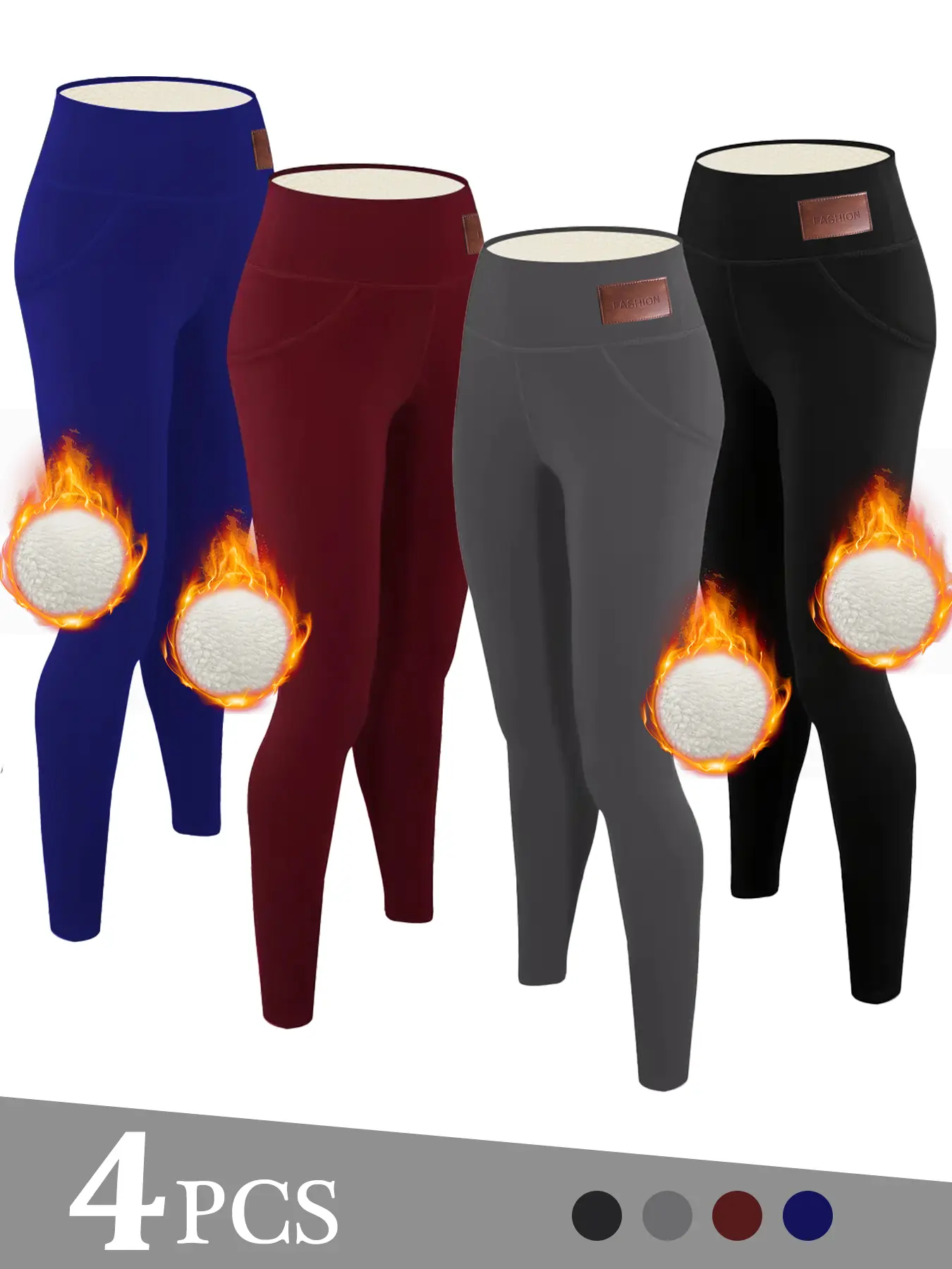 4pcs Cozy Thermal Pants - Soft, Comfy, Slim-Fit, Plush Lined, Elastic Waistband, Warm, Fleece-Lined, Winter Lingerie & Sleepwear for Women Minimalist Basic