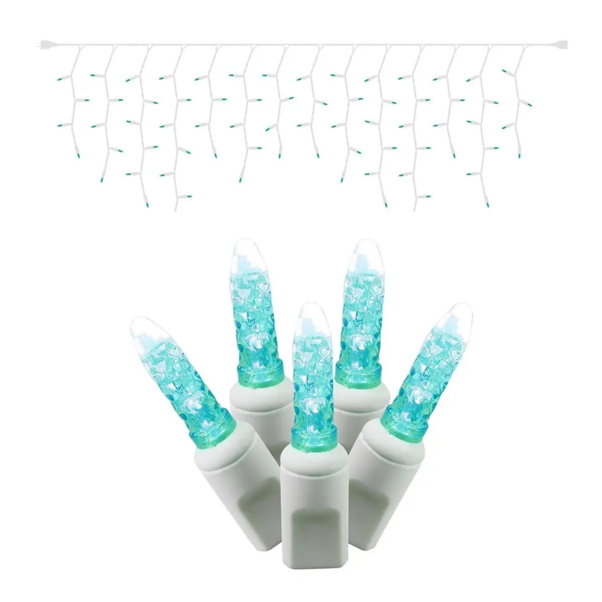 Vickerman 70-LED Icicles Teal M5 Wired LED Lights on White Wire, 9 ft. Lightweight Decoration, Festival-Inspired Christmas Decor, Colorful Mood Lighting for Home Festive Supplies