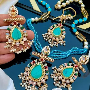 Premium Kundan Polki AD Long Necklace with Earrings Tikaa - Turkish Style