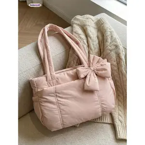 Women's Quilted Pink Bow Detail Shoulder Bag - Roomy, Lightweight Purses for Women, Athletic Everyday Bag for Daily Commuter, Work, School Use,summervibes