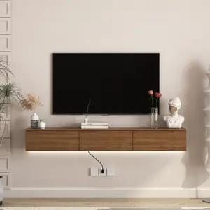 Floating TV Cabinet Entertainment Center,Floating TV Stand Wall Mounted with 16 Color LEDs,67" Modern TV Stand, Floating TV Cabinet Entertainment Center for 55 60 65 Inch TV